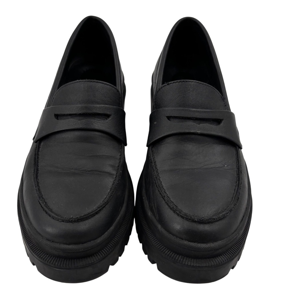 Patina Black Leather Chunky Lug Sole Penny Loafers Womens Size 11 EUR 42